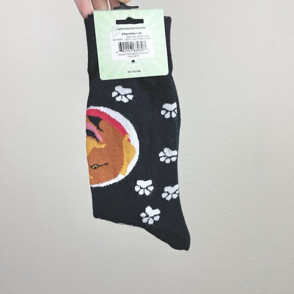 Funatic NWT Black Chocolate Lab Unisex Crewsocks New Doggy Lover Gift Pawprint - Picture 8 of 10